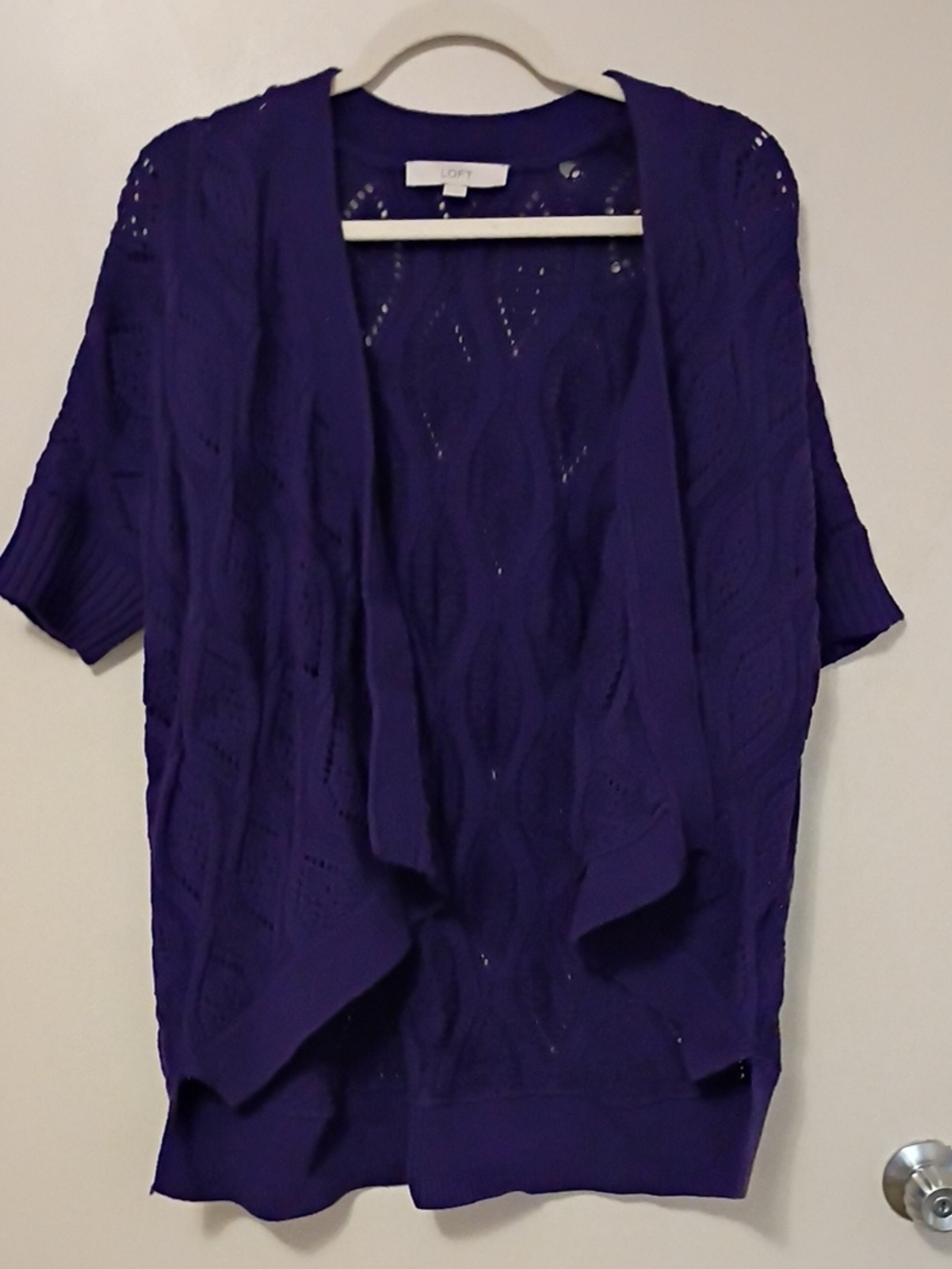 LOFT Deep Purple Open-Front Knit Cardigan